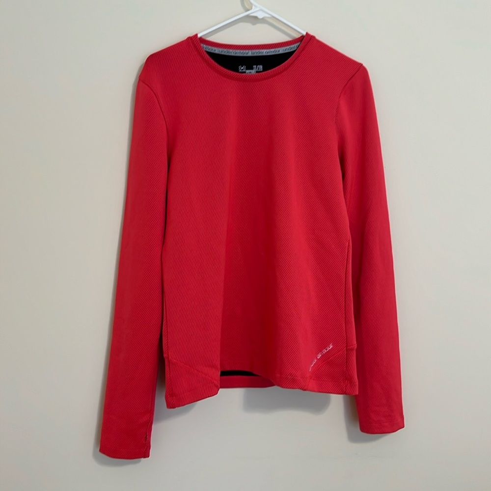 Under armour women bright orange sports winter top long sleeve size large Used
